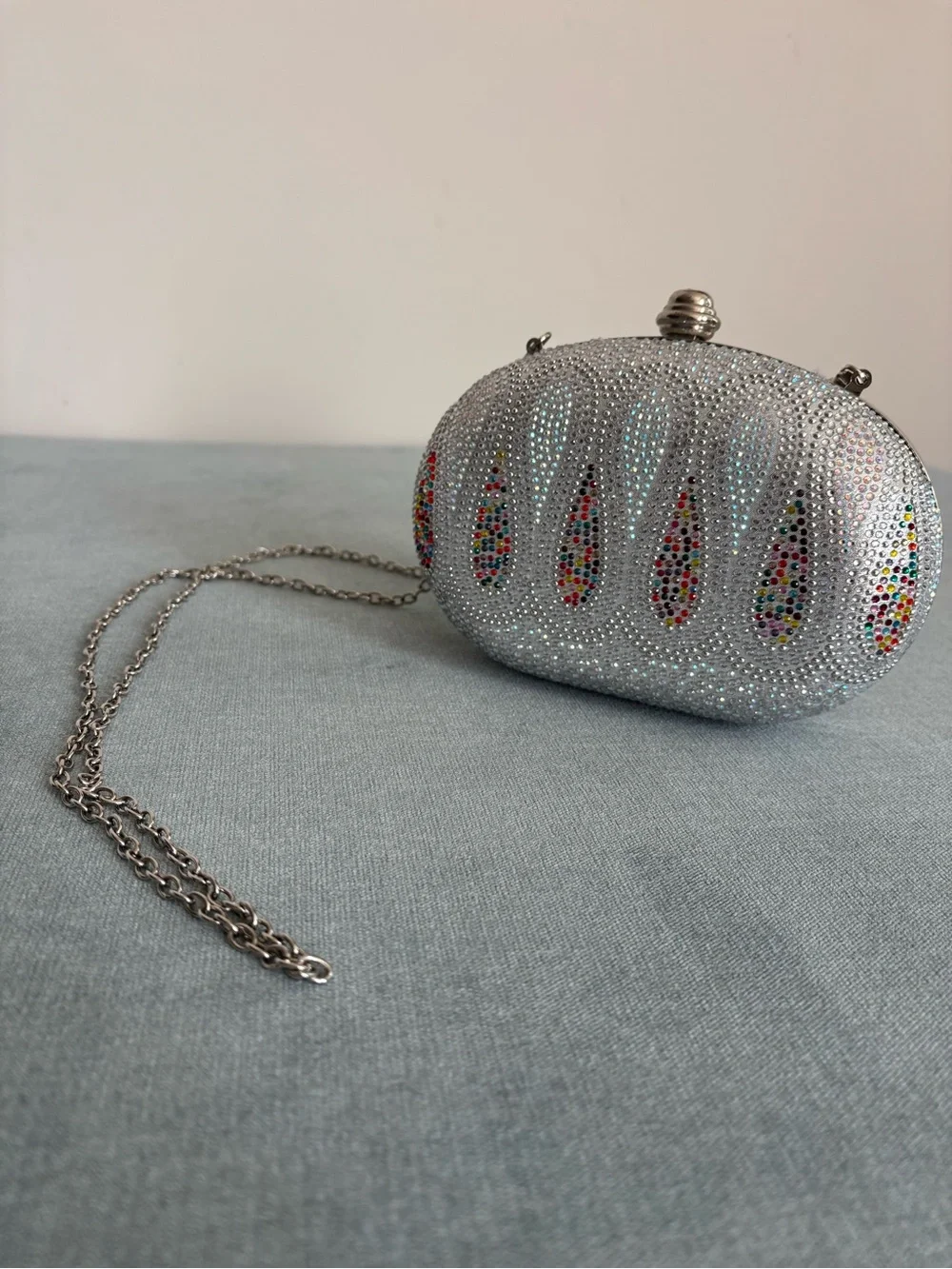 Sparkling Silver Crystal Evening Clutch with Multicolor Accents